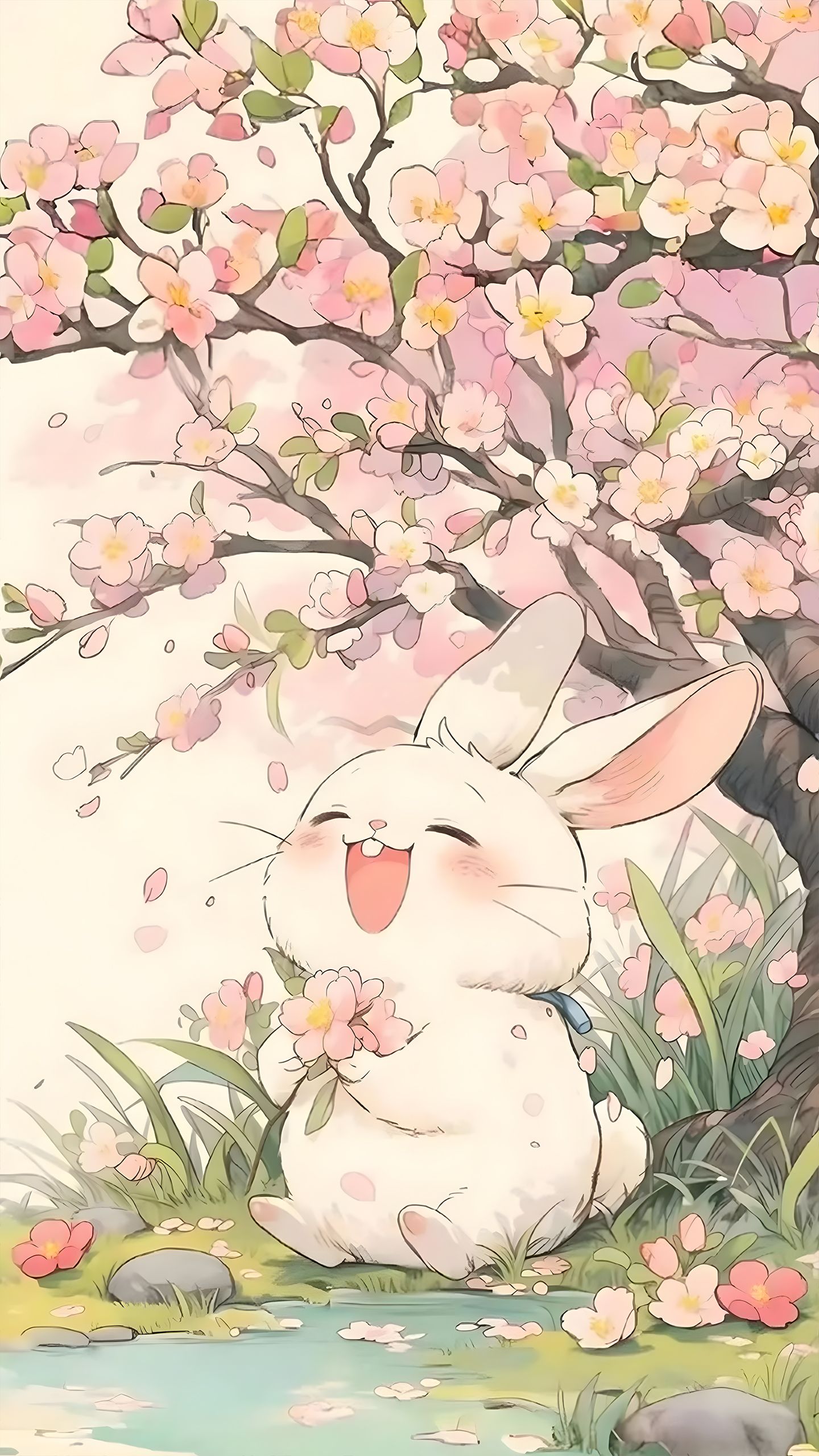 This Cherry Blossom Bunny Is Adorably Sweet: Soft Tones + Joyful Vibe = Perfect Spring Delight! Cartoon,wallpaper4k,iphone wallpaper 4k,4k wallpaper for android,4k wallpaper for mobile,galaxy hd wallpaper 4k,horror wallpaper 4k,iphone wallpaper hd 4k